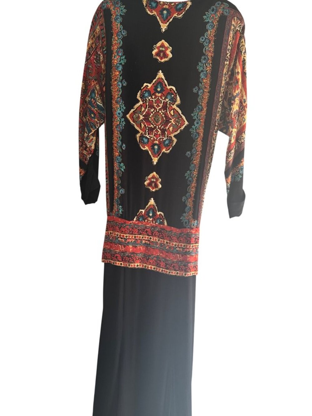 Carole Little Size 10 Vintage Multicolor Boho Midi Dress With Tie Waist Beads - Picture 12 of 12